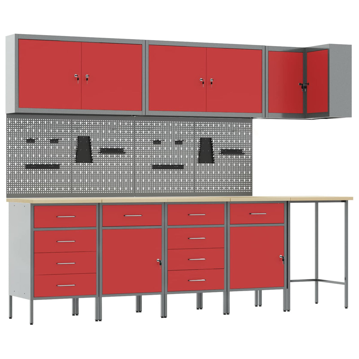 Werkstattschrank-Systeme – verschiedene Ausführungen und Farben – Rot · 12 Schubladen + Regal · Variante C – Ansicht 2