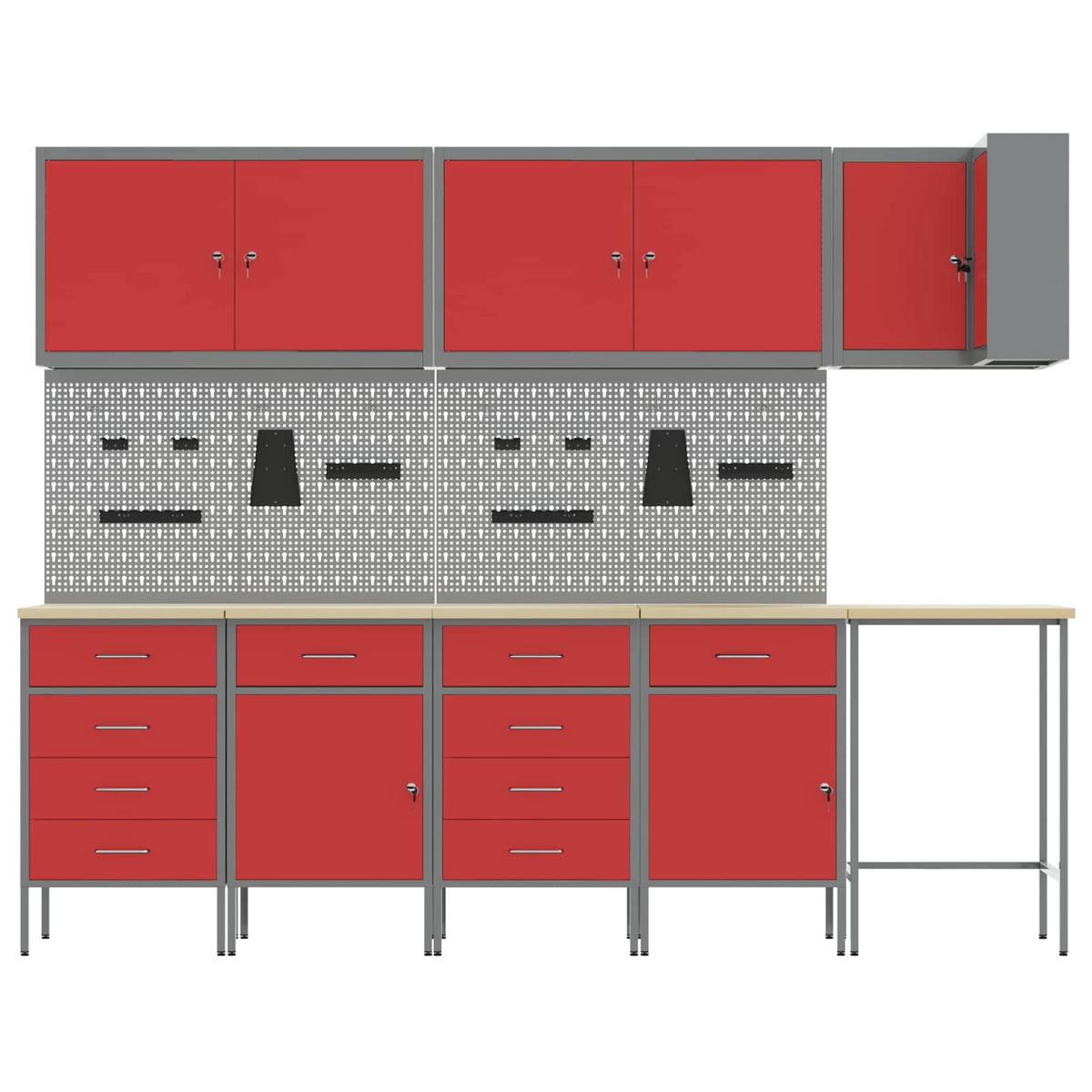 Werkstattschrank-Systeme – verschiedene Ausführungen und Farben – Rot · 12 Schubladen + Regal · Variante C – Ansicht 8