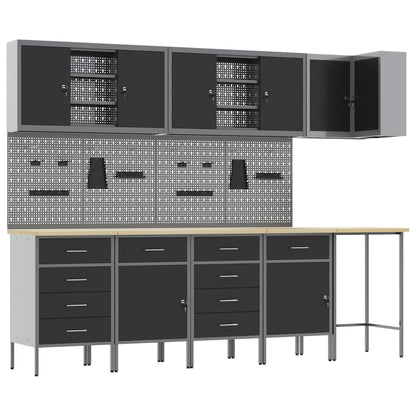 Werkstattschrank-Systeme – verschiedene Ausführungen und Farben – Schwarz · 12 Schubladen + 2 Türen · Variante D – Ansicht 2
