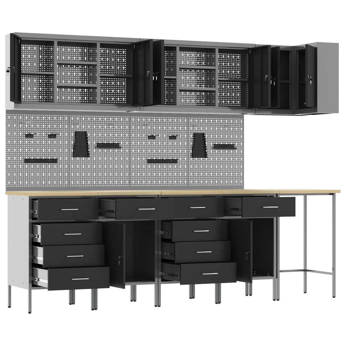Werkstattschrank-Systeme – verschiedene Ausführungen und Farben – Schwarz · 12 Schubladen + 2 Türen · Variante D – Ansicht 5