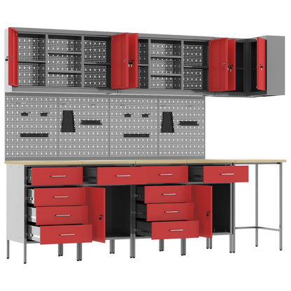 Werkstattschrank-Systeme – verschiedene Ausführungen und Farben – Rot · 12 Schubladen + Regal · Variante D – Ansicht 5