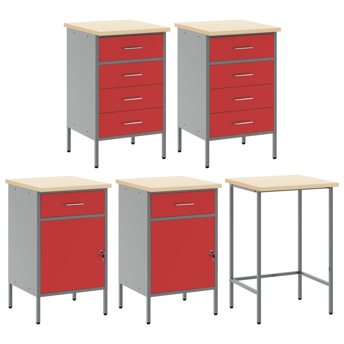 Werkstattschrank-Systeme – verschiedene Ausführungen und Farben – Rot · 12 Schubladen + Regal · Variante D – Ansicht 7