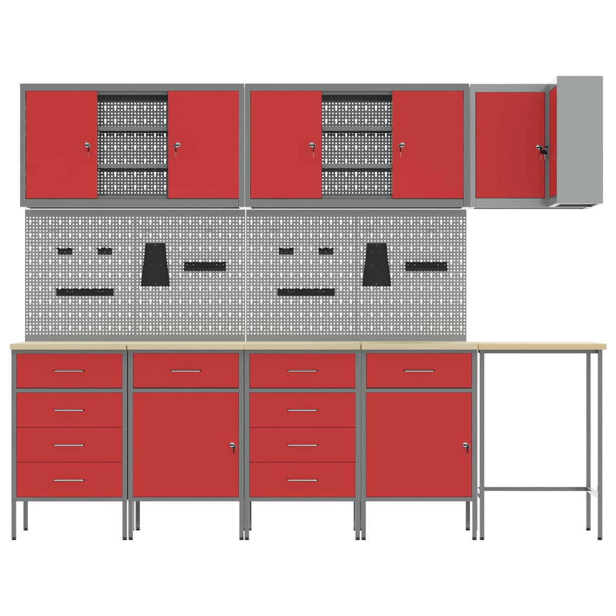 Werkstattschrank-Systeme – verschiedene Ausführungen und Farben – Rot · 12 Schubladen + Regal · Variante D – Ansicht 8