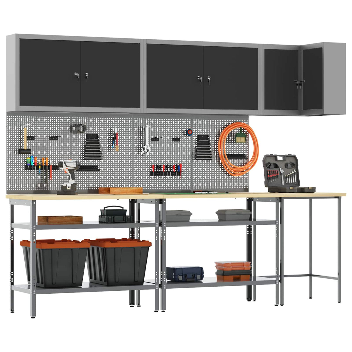 Werkstattschrank-Systeme – verschiedene Ausführungen und Farben – Schwarz · 10 Regale – Ansicht 2