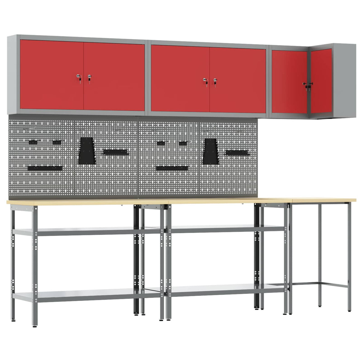 Werkstattschrank-Systeme – verschiedene Ausführungen und Farben – Rot · 10 Regale mit Speicher – Ansicht 1