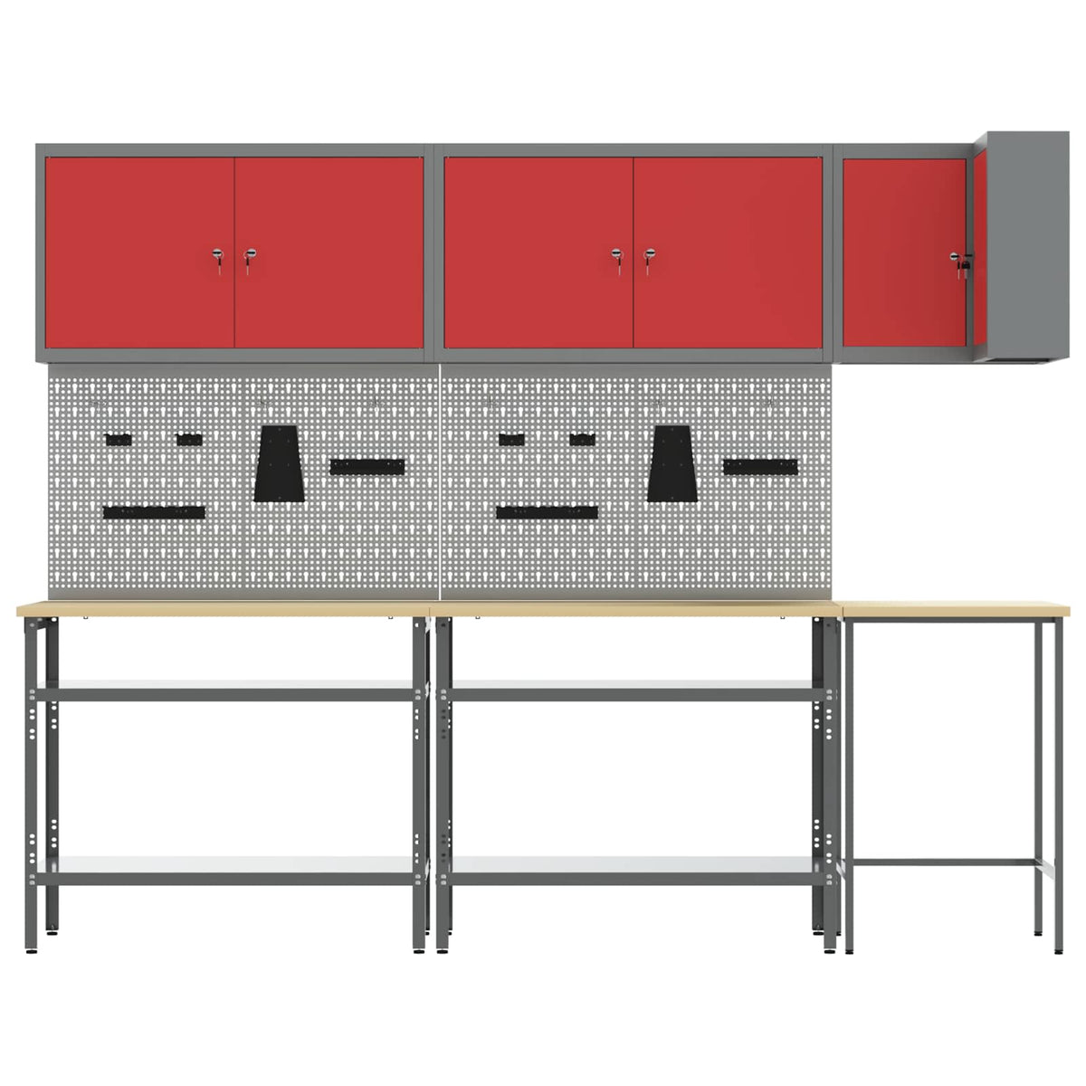 Werkstattschrank-Systeme – verschiedene Ausführungen und Farben – Rot · 10 Regale mit Speicher – Ansicht 3