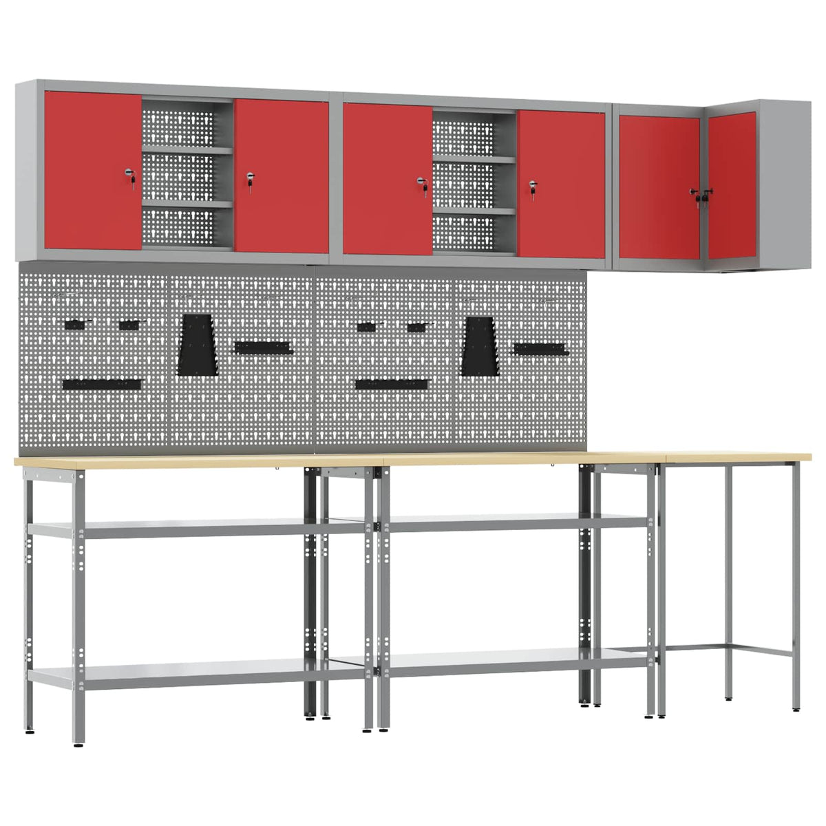 Werkstattschrank-Systeme – verschiedene Ausführungen und Farben – Rot · 10 Regale mit Speicher · Variante B – Ansicht 1
