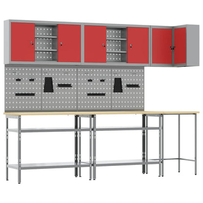 Werkstattschrank-Systeme – verschiedene Ausführungen und Farben – Rot · 10 Regale mit Speicher · Variante B – Ansicht 1