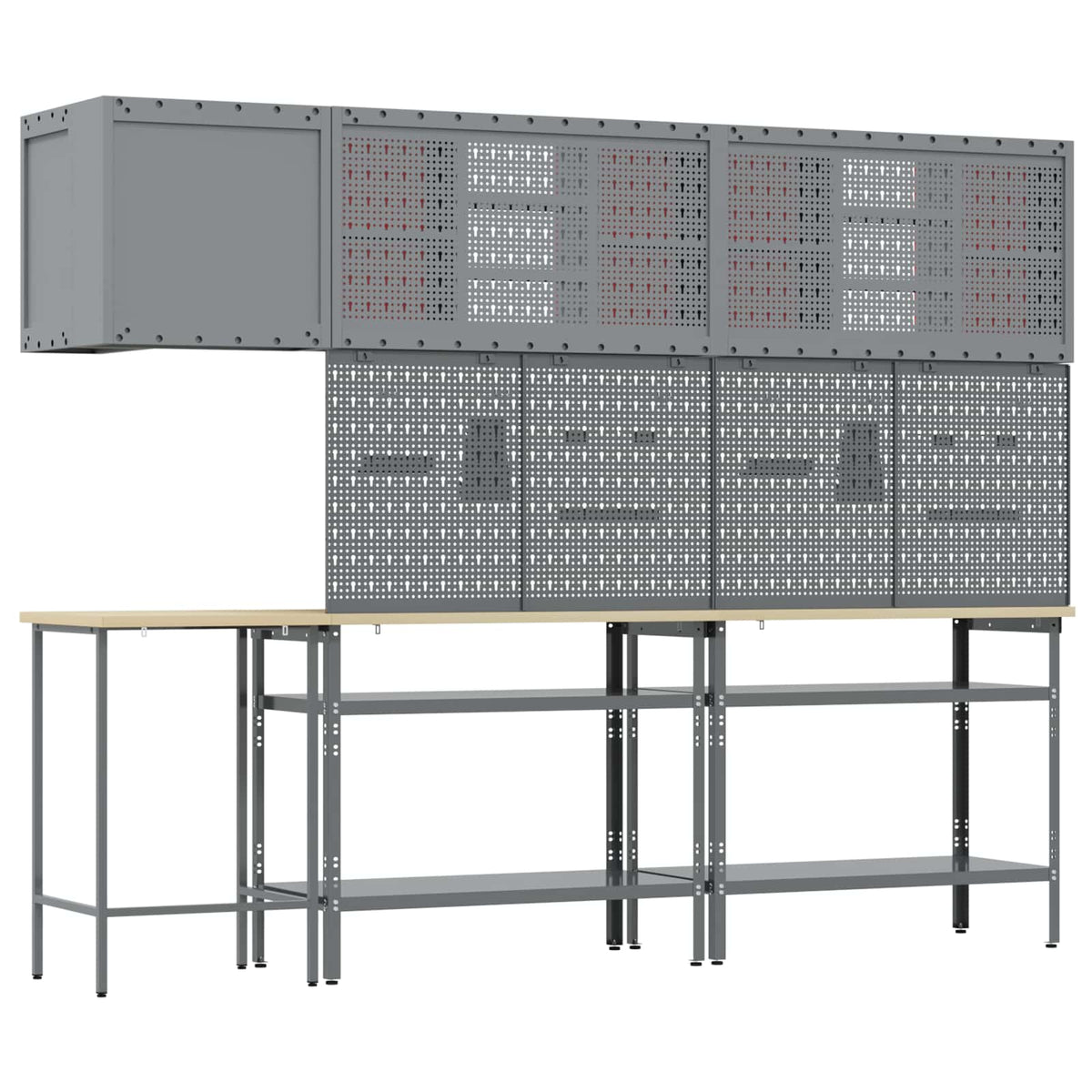 Werkstattschrank-Systeme – verschiedene Ausführungen und Farben – Rot · 10 Regale mit Speicher · Variante B – Ansicht 8