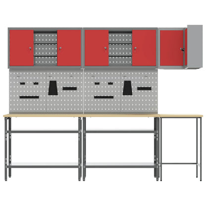 Werkstattschrank-Systeme – verschiedene Ausführungen und Farben – Rot · 10 Regale mit Speicher · Variante B – Ansicht 3