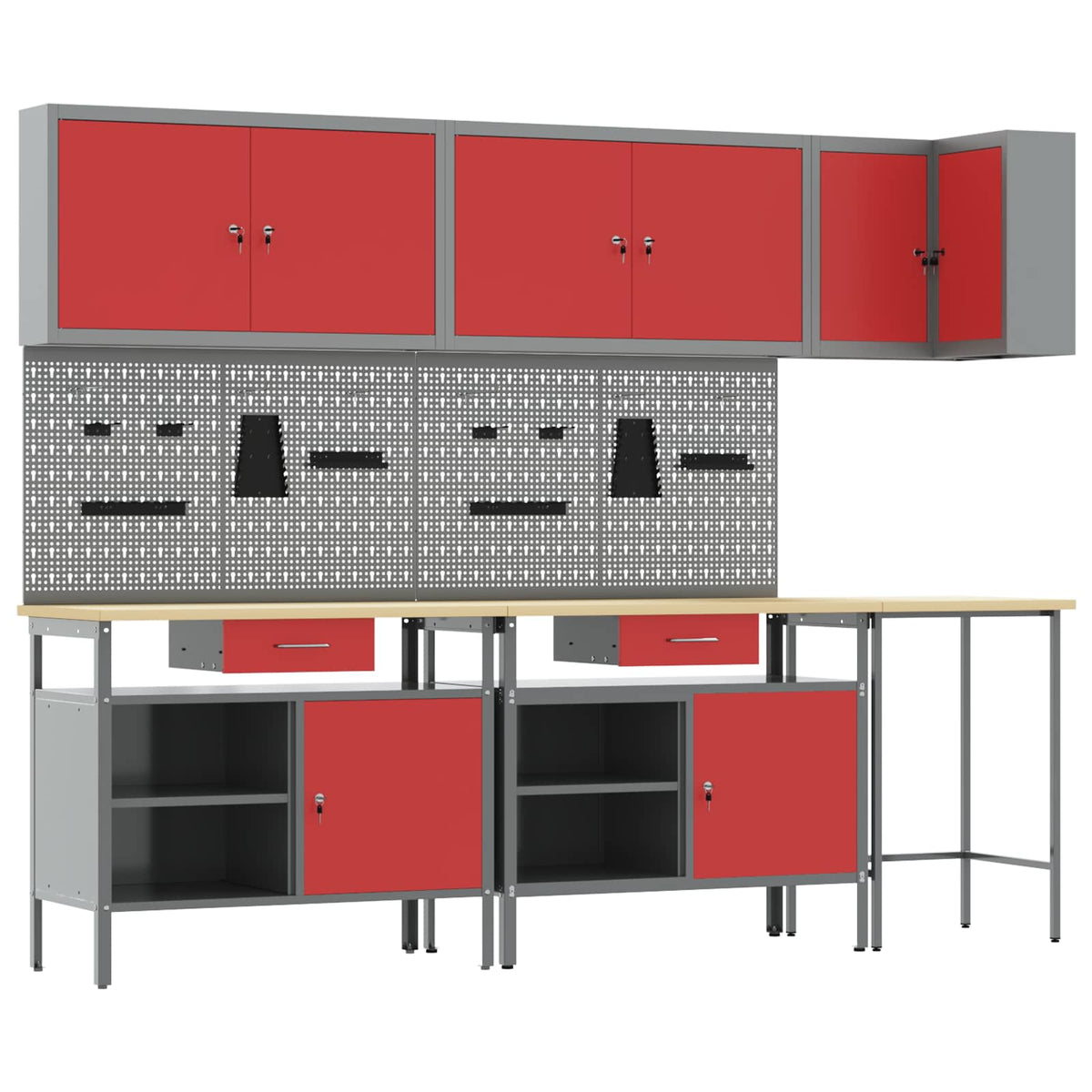 Werkstattschrank-Systeme – verschiedene Ausführungen und Farben – Rot · 10 Schubladen + Regal – Ansicht 1