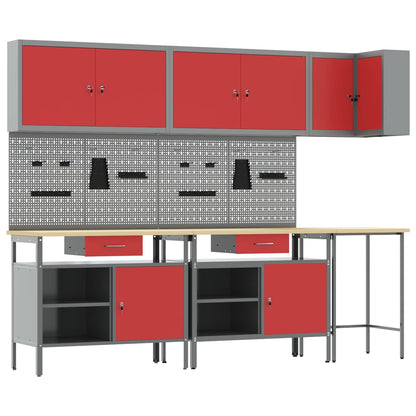 Werkstattschrank-Systeme – verschiedene Ausführungen und Farben – Rot · 10 Schubladen + Regal – Ansicht 1