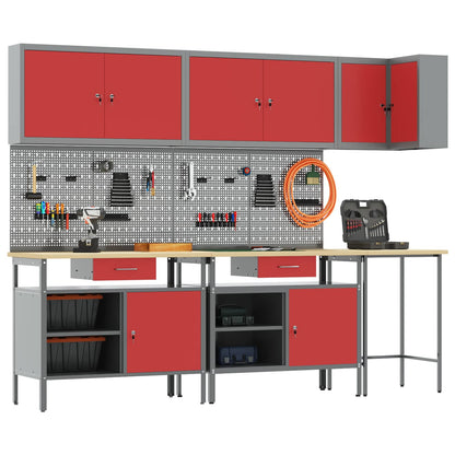 Werkstattschrank-Systeme – verschiedene Ausführungen und Farben – Rot · 10 Schubladen + Regal – Ansicht 2