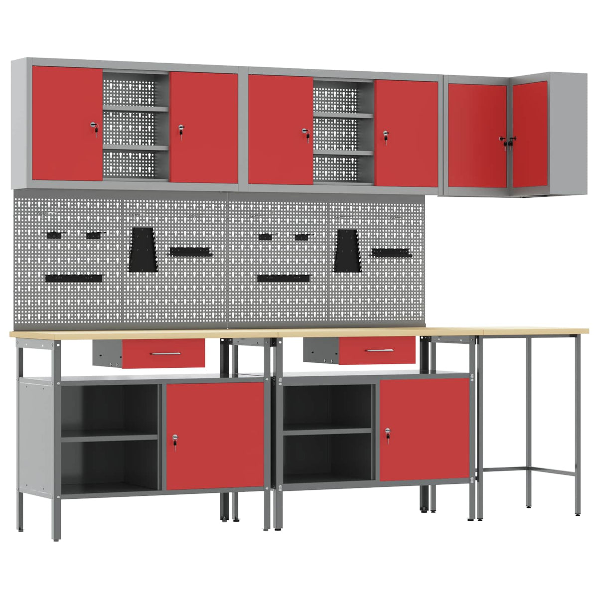 Werkstattschrank-Systeme – verschiedene Ausführungen und Farben – Rot · 10 Schubladen + Regal · Variante B – Ansicht 3