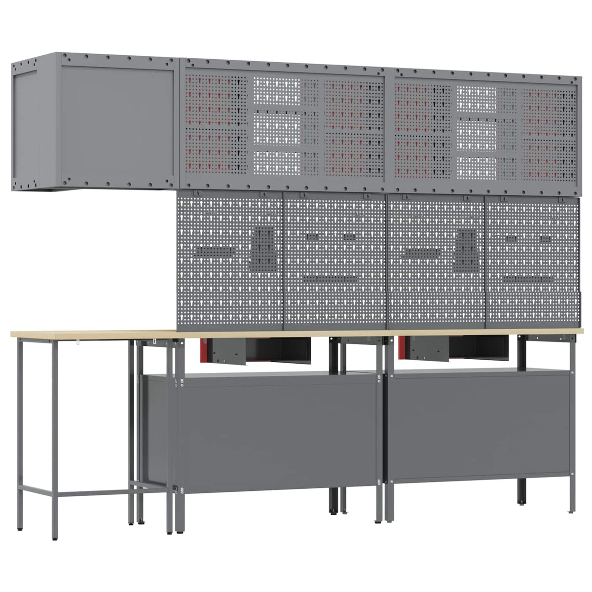 Werkstattschrank-Systeme – verschiedene Ausführungen und Farben – Rot · 10 Schubladen + Regal · Variante B – Ansicht 9