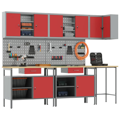 Werkstattschrank-Systeme – verschiedene Ausführungen und Farben – Rot · 10 Schubladen + Regal · Variante B – Ansicht 2