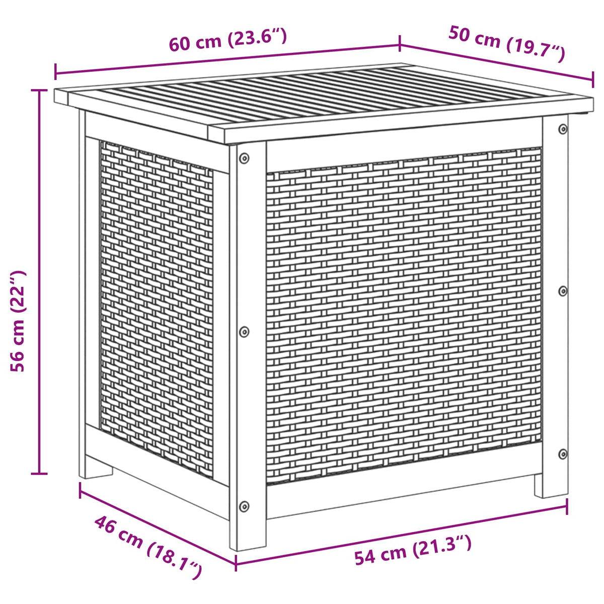 Gartenlagerbox 88 L Massivholz Akazie 60 x 50 x 56 cm Schwarz