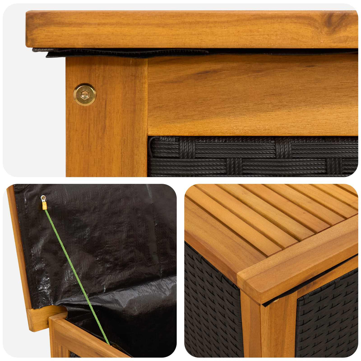 Gartenlagerboxen aus Akazienholz – verschiedene Größen und Farben – Schwarz · 90 cm – Ansicht 8