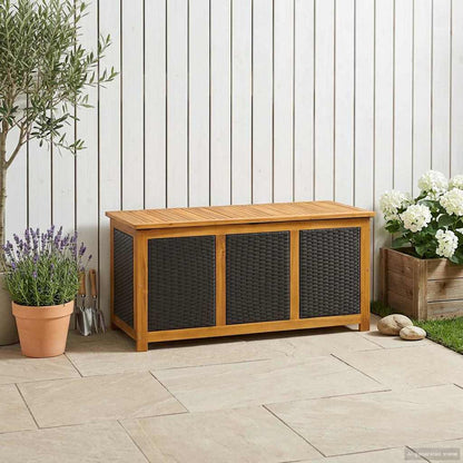 Gartenlagerboxen aus Akazienholz – verschiedene Größen und Farben – Schwarz · 113 cm – Ansicht 1