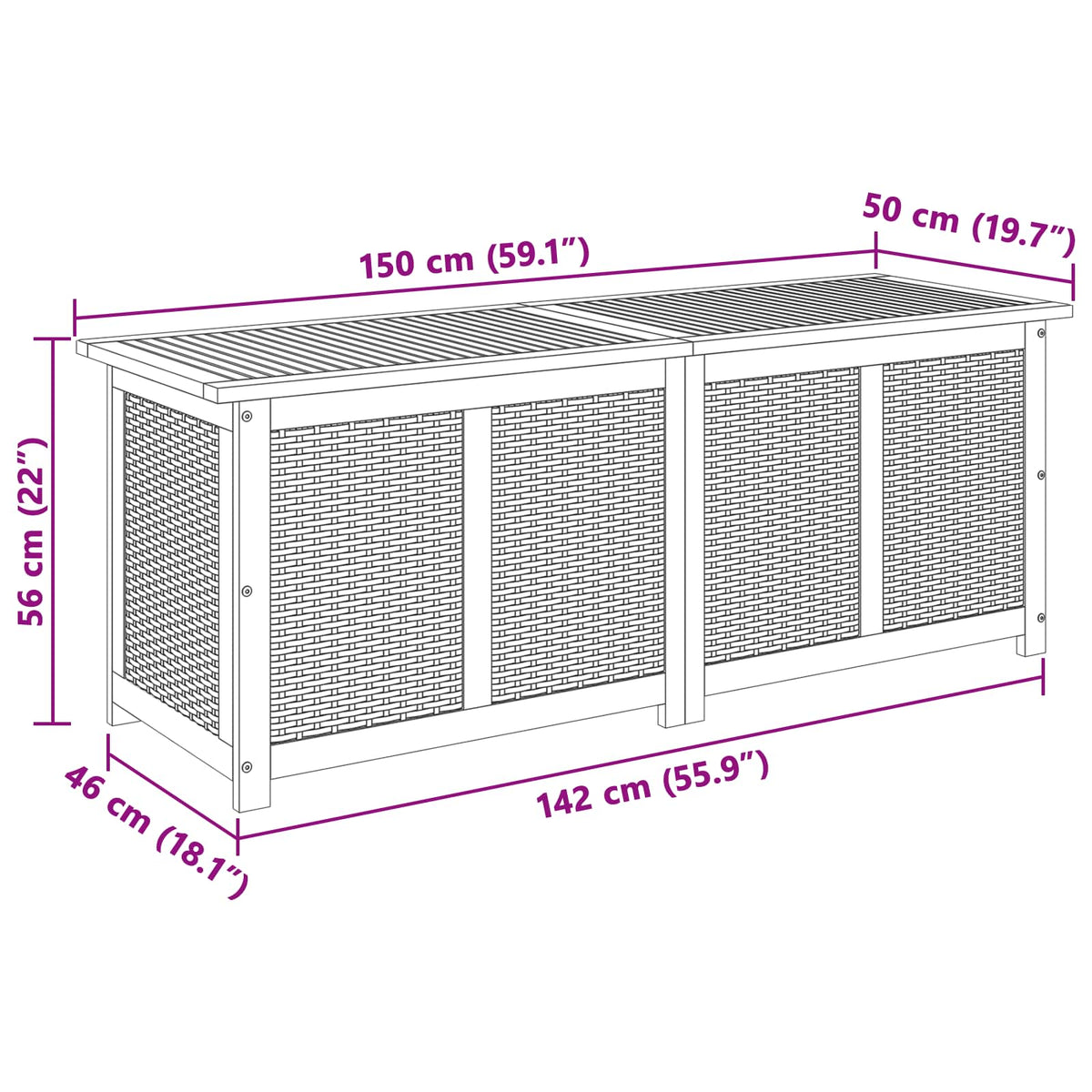Gartenlagerboxen aus Akazienholz – verschiedene Größen und Farben – Schwarz · 150 cm – Ansicht 9
