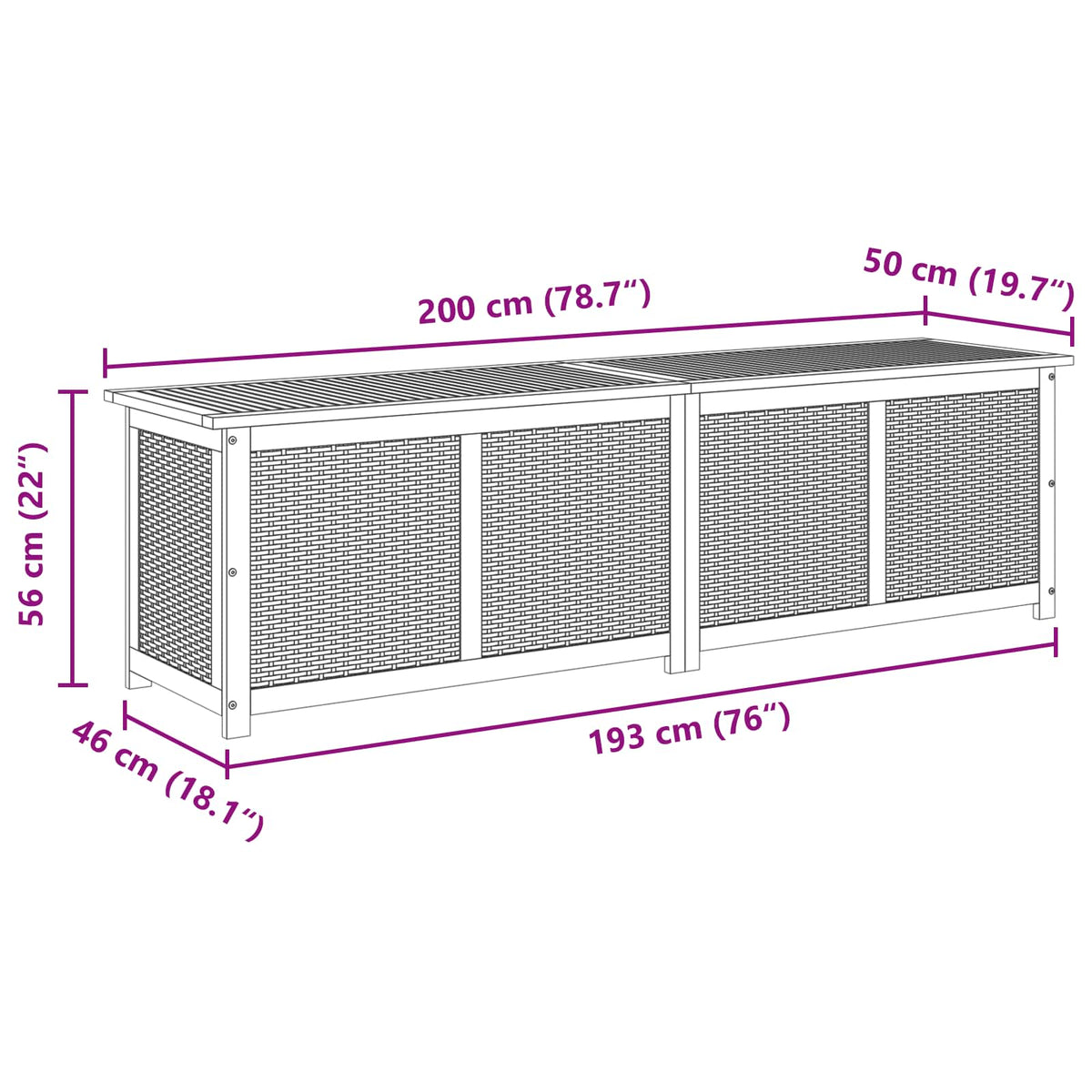 Gartenlagerboxen aus Akazienholz – verschiedene Größen und Farben – Schwarz · 200 cm – Ansicht 9