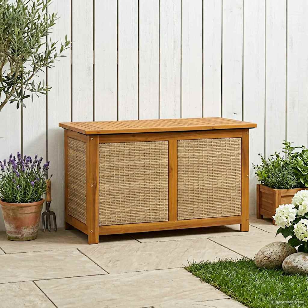 Gartenlagerboxen aus Akazienholz – verschiedene Größen und Farben – Beige · 90 cm – Ansicht 1