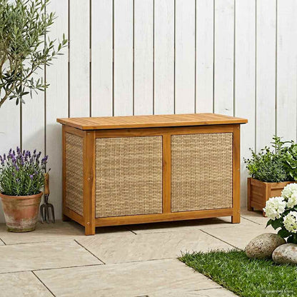 Gartenlagerboxen aus Akazienholz – verschiedene Größen und Farben – Beige · 90 cm – Ansicht 1