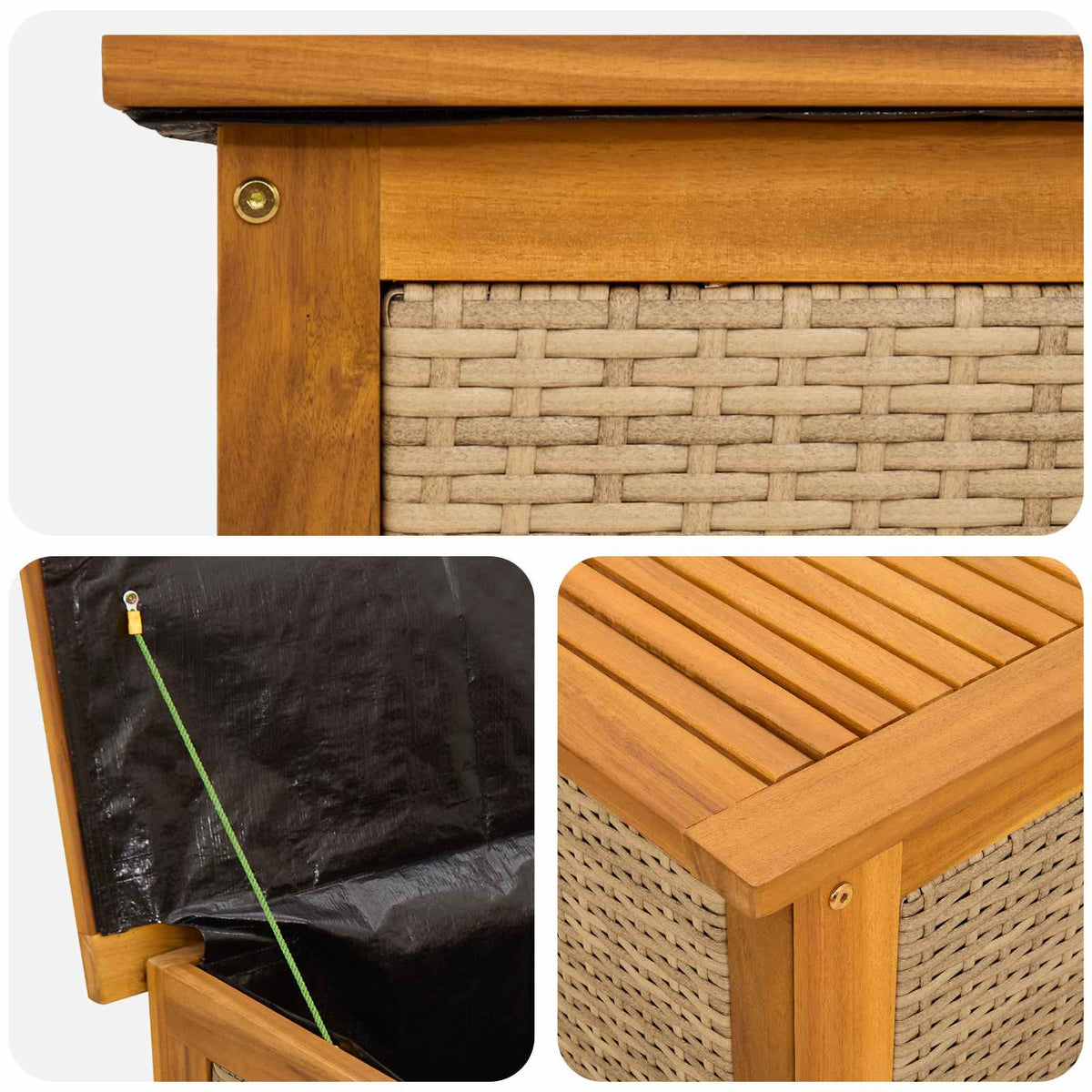 Gartenlagerboxen aus Akazienholz – verschiedene Größen und Farben – Beige · 113 cm – Ansicht 8