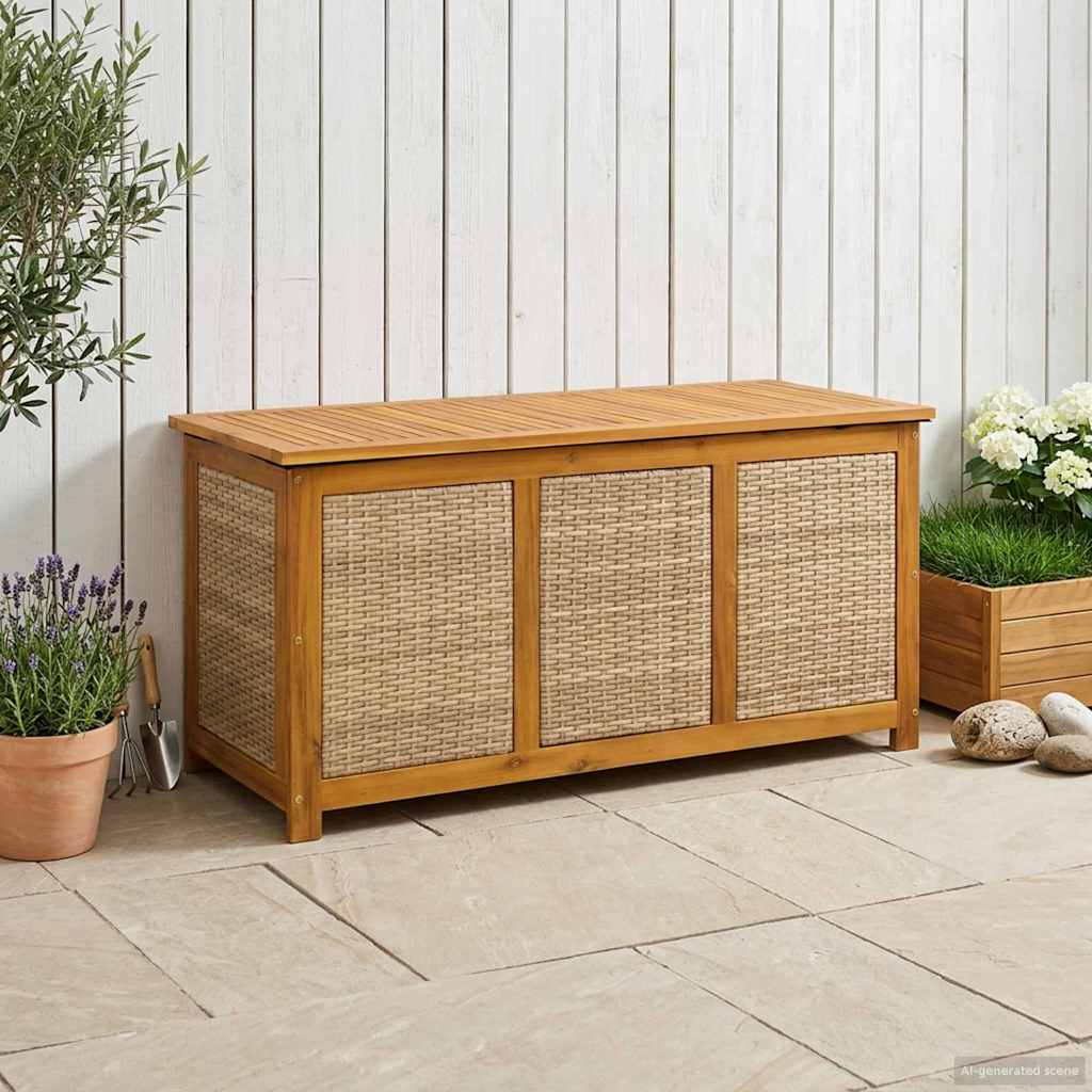 Gartenlagerboxen aus Akazienholz – verschiedene Größen und Farben – Beige · 113 cm – Ansicht 1