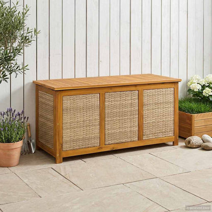 Gartenlagerboxen aus Akazienholz – verschiedene Größen und Farben – Beige · 113 cm – Ansicht 1