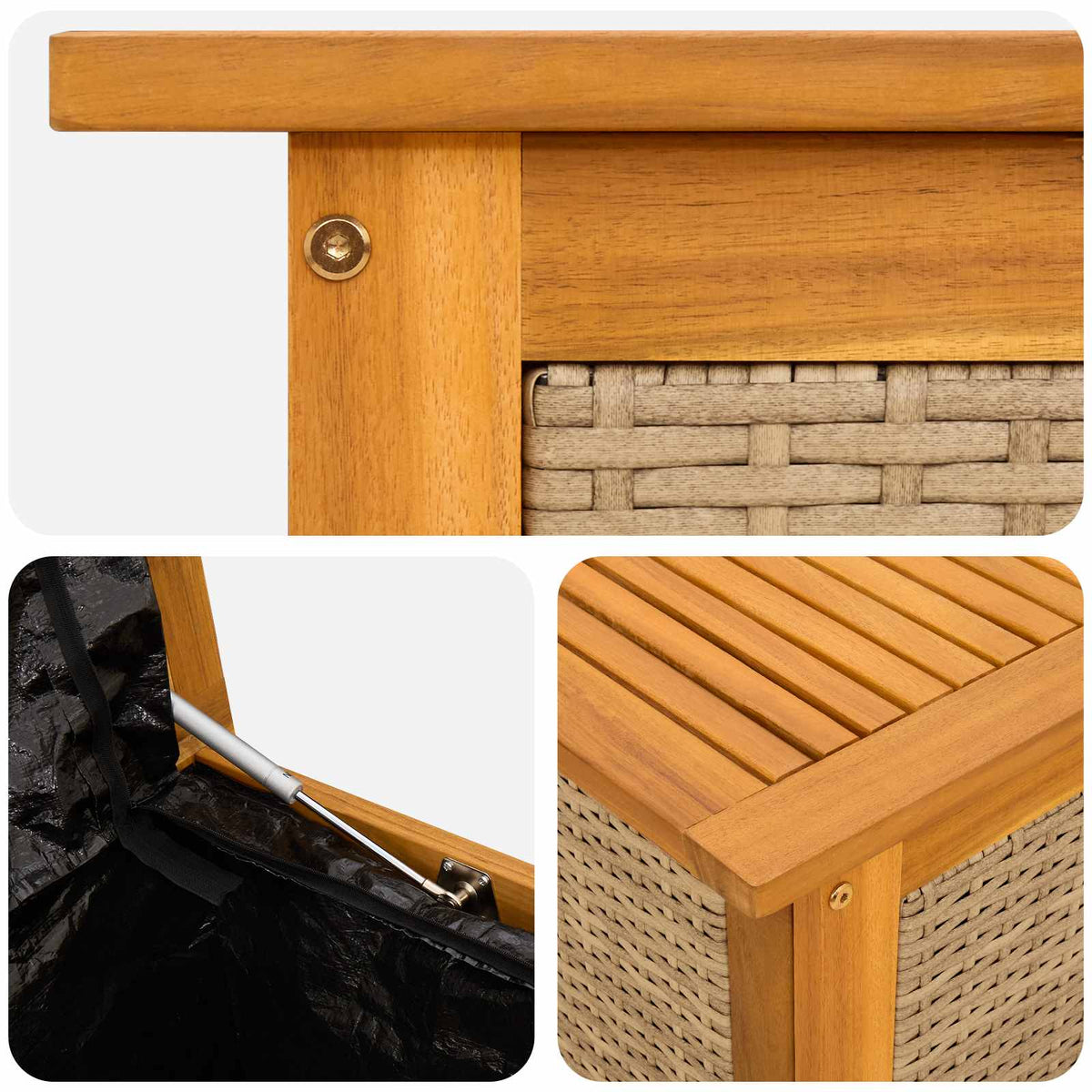 Gartenlagerboxen aus Akazienholz – verschiedene Größen und Farben – Beige · 150 cm – Ansicht 8