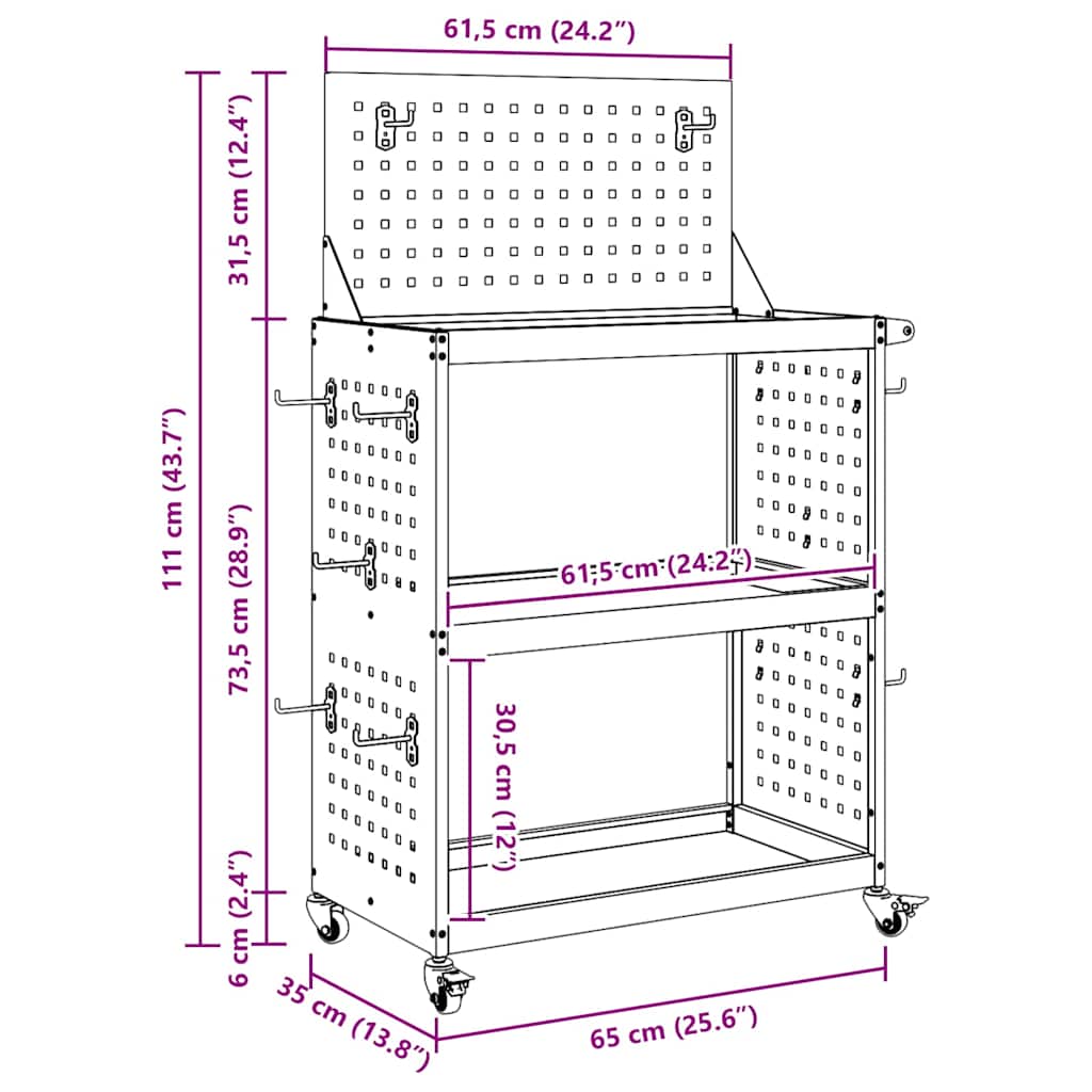 Werkzeugwagen Anthrazit 65 x 35 x 111 cm Kaltgewalzter Stahl