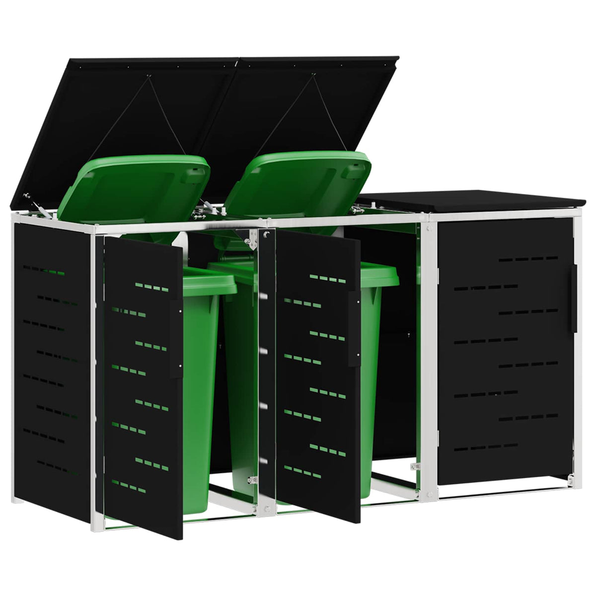 Mülltonnenboxen aus Edelstahl – verschiedene Größen und Farben – Schwarz · 3 Tonnen – Ansicht 3