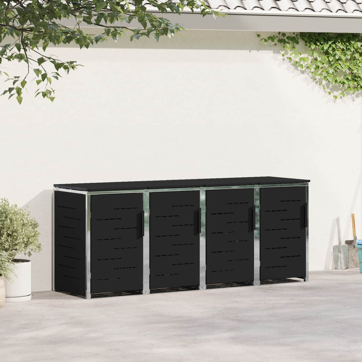 Mülltonnenboxen aus Edelstahl – verschiedene Größen und Farben – Schwarz · 4 Tonnen – Ansicht 1