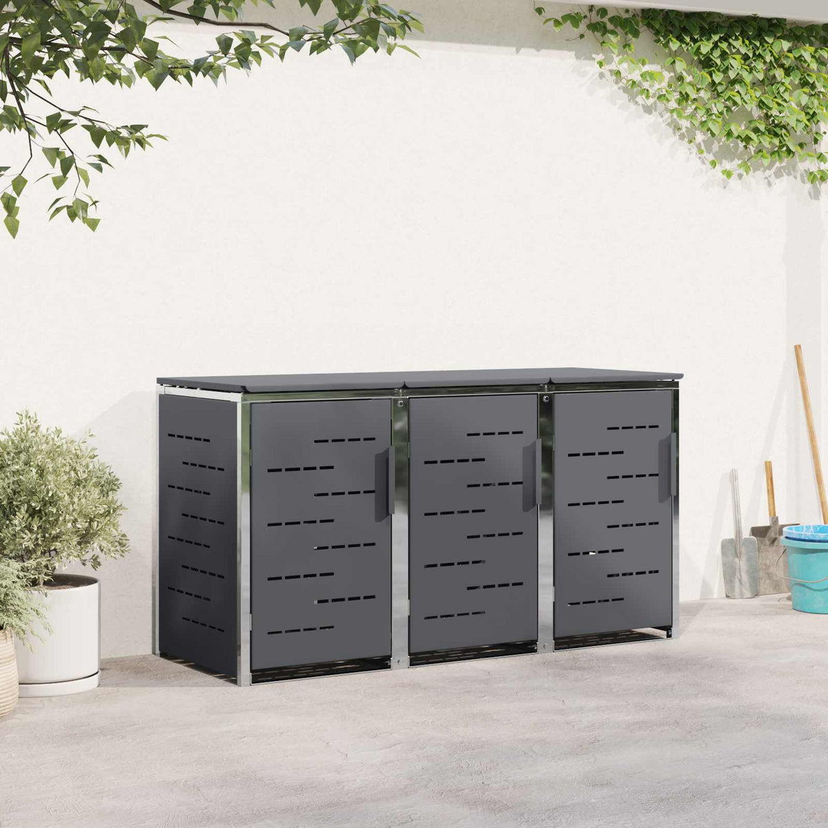 Mülltonnenboxen aus Edelstahl – verschiedene Größen und Farben – Anthrazit · 3 Tonnen – Ansicht 1