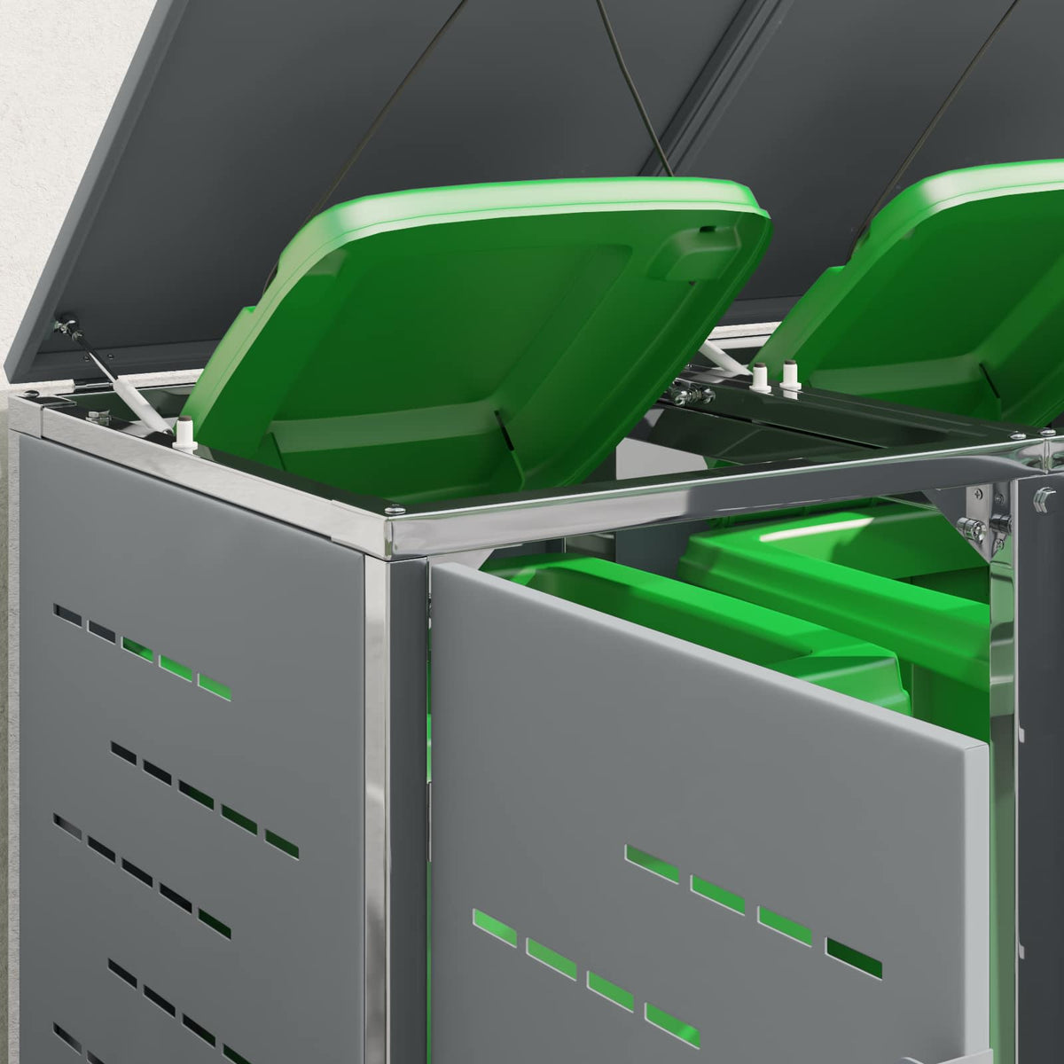 Mülltonnenboxen aus Edelstahl – verschiedene Größen und Farben – Grau · 3 Tonnen – Ansicht 5