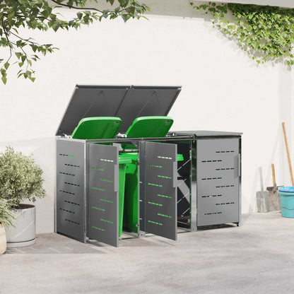 Mülltonnenboxen aus Edelstahl – verschiedene Größen und Farben – Grau · 3 Tonnen – Ansicht 4