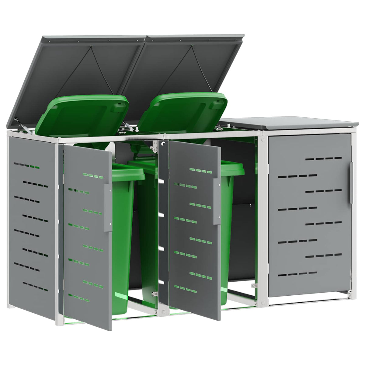 Mülltonnenboxen aus Edelstahl – verschiedene Größen und Farben – Grau · 3 Tonnen – Ansicht 3