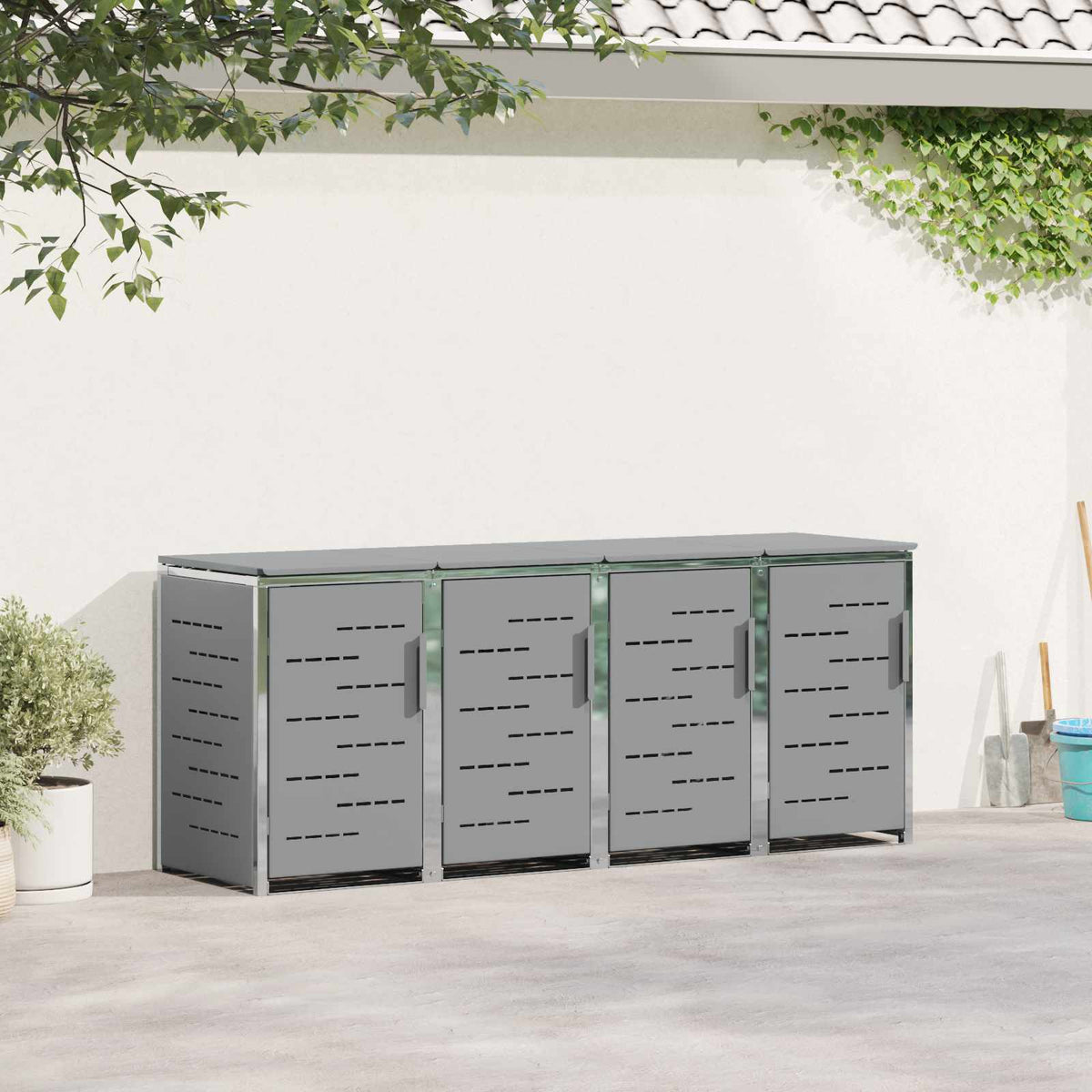 Mülltonnenboxen aus Edelstahl – verschiedene Größen und Farben – Grau · 4 Tonnen – Ansicht 1