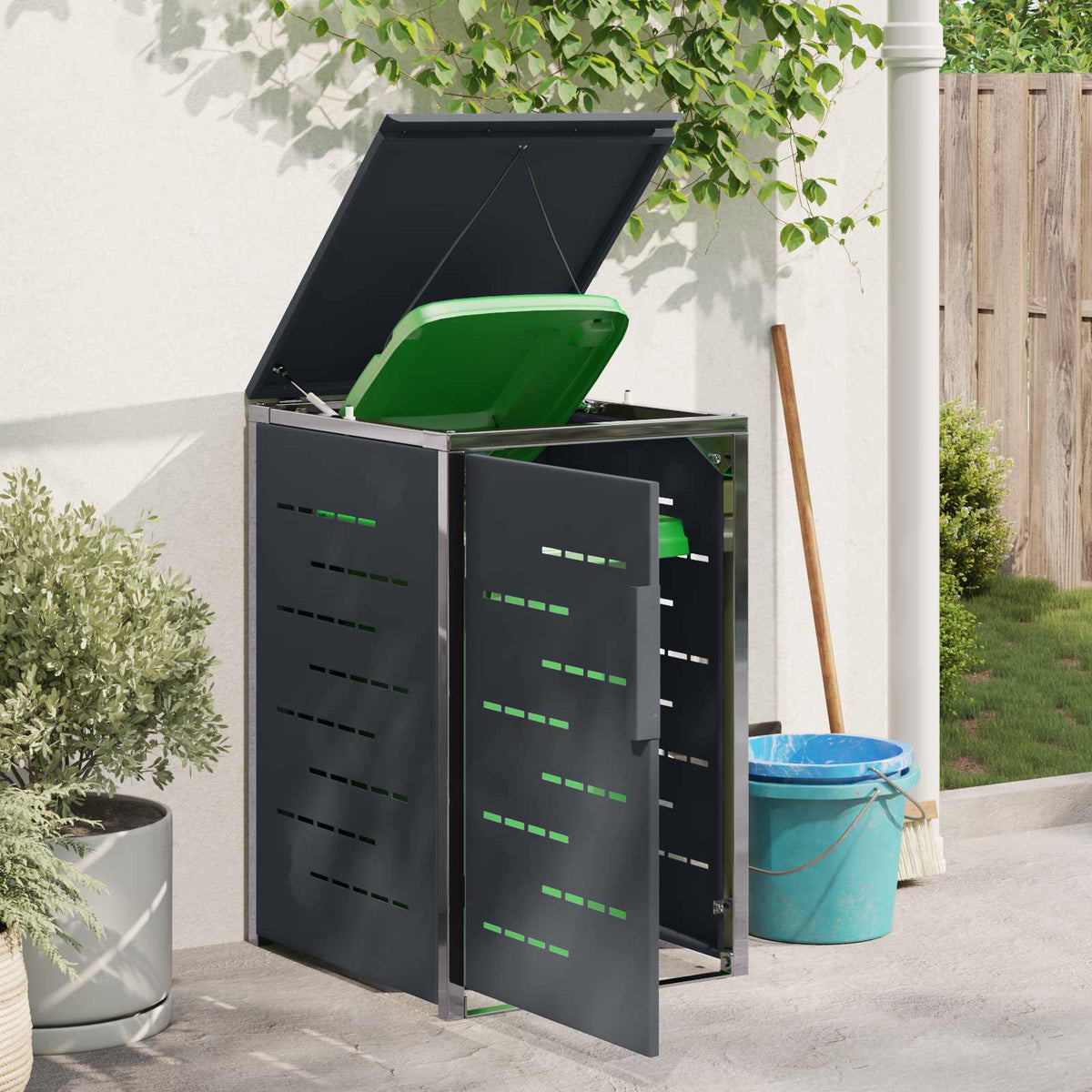 Mülltonnenboxen aus Edelstahl – verschiedene Größen und Farben – Anthrazit · 1 Behälter 240 L – Ansicht 4