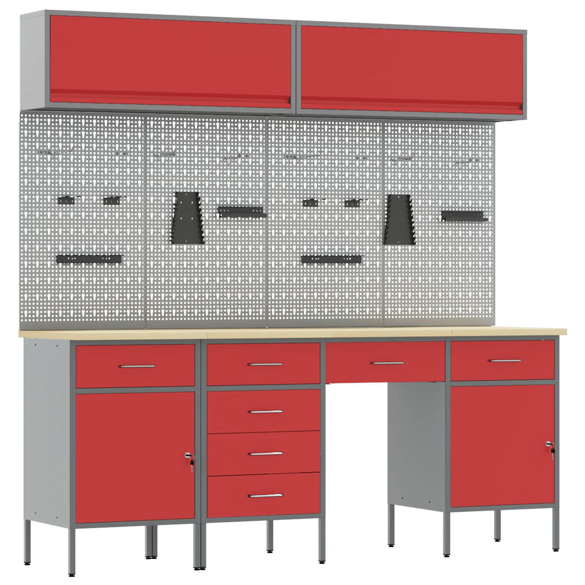 Werkstattschrank-System – Rot – 7 Schubladen + 2 Türen