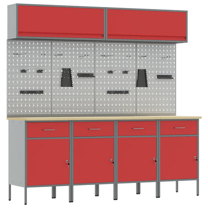 Werkstattschrank-System 200 × 55 × 200 cm – Rot – 4 Schubladen + 4 Türen