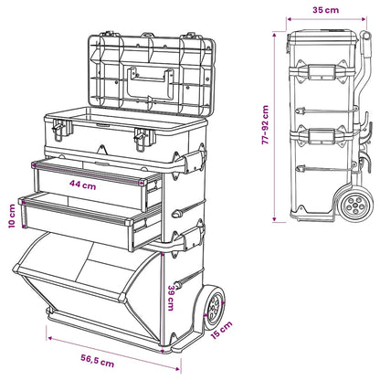 Mobiler Werkzeugtrolley 3-teilig mit Rollen – Ansicht 11