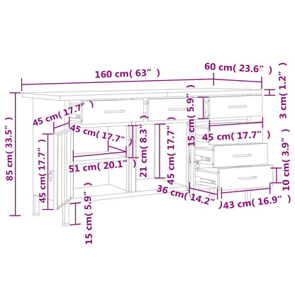 Stahl-Arbeitstisch 160 cm mit 6 Schubladen & 2 Schränken – Ansicht 9