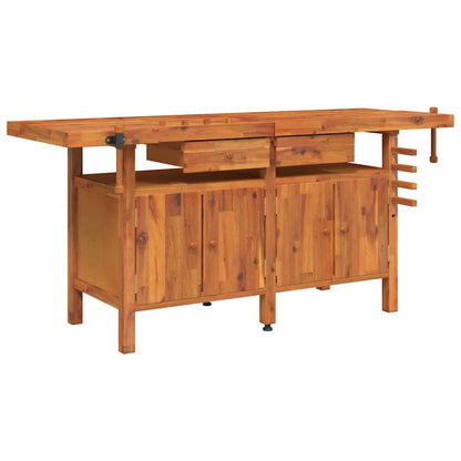 Massivholz-Werkbank 192 cm mit Schubladen & Schraubstöcken – Ansicht 2