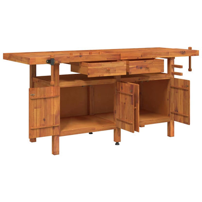 Massivholz-Werkbank 192 cm mit Schubladen & Schraubstöcken – Ansicht 4