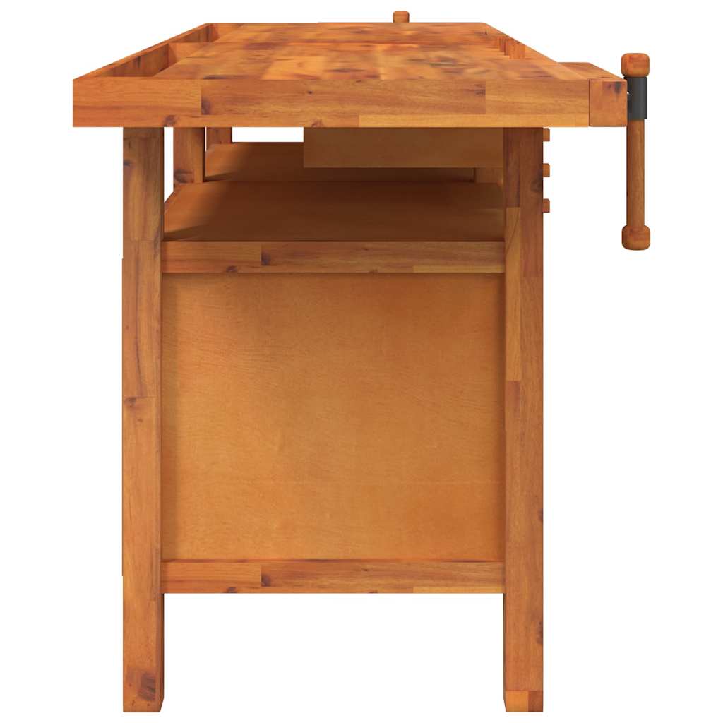 Massivholz-Werkbank 192 cm mit Schubladen & Schraubstöcken – Ansicht 5