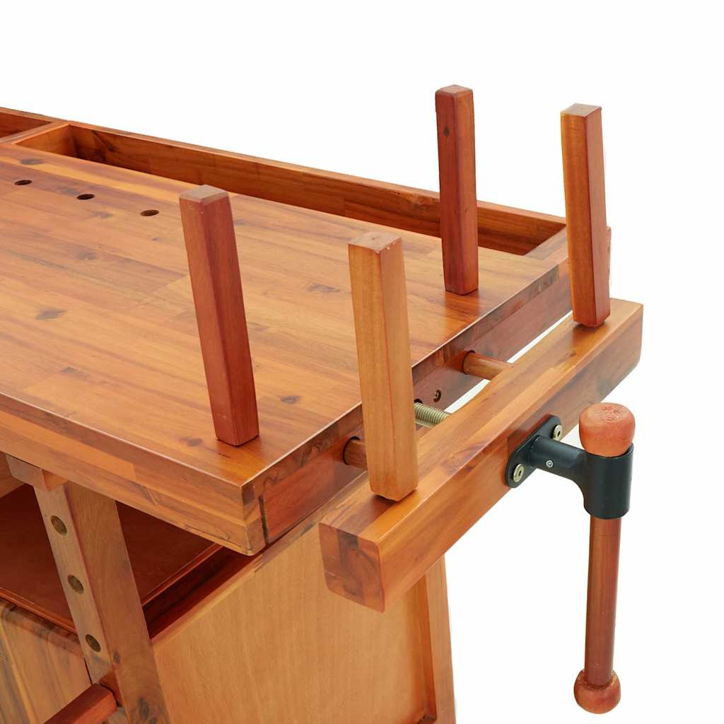 Massivholz-Werkbank 192 cm mit Schubladen & Schraubstöcken – Ansicht 9