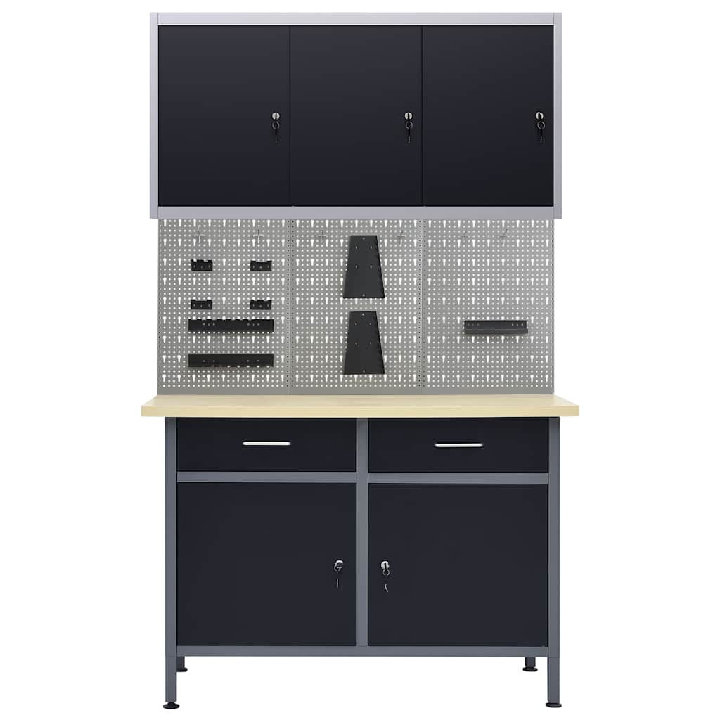 Werkbank 120 cm mit 3 Werkzeugwänden & Wandschrank – Ansicht 2