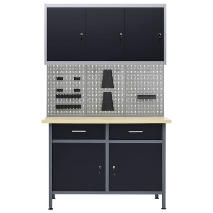 Werkbank 120 cm mit 3 Werkzeugwänden & Wandschrank – Ansicht 2